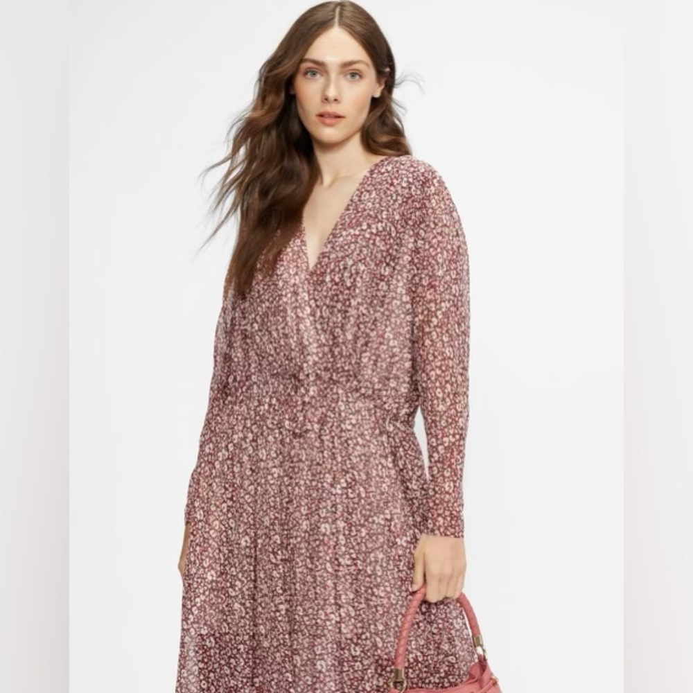 Ted Baker Vallyy Dress Draped MIDI with Batwing Sleeve Deep Purple
